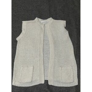 Cassandra Women 22W Sweater Vest Cream Knit Open Front Pockets